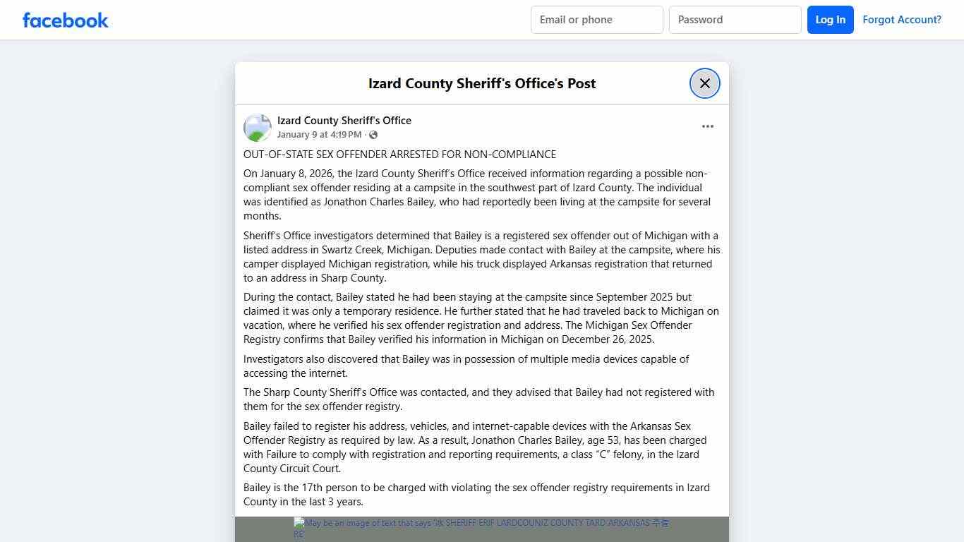 OUT-OF-STATE SEX OFFENDER... - Izard County Sheriff's Office Facebook