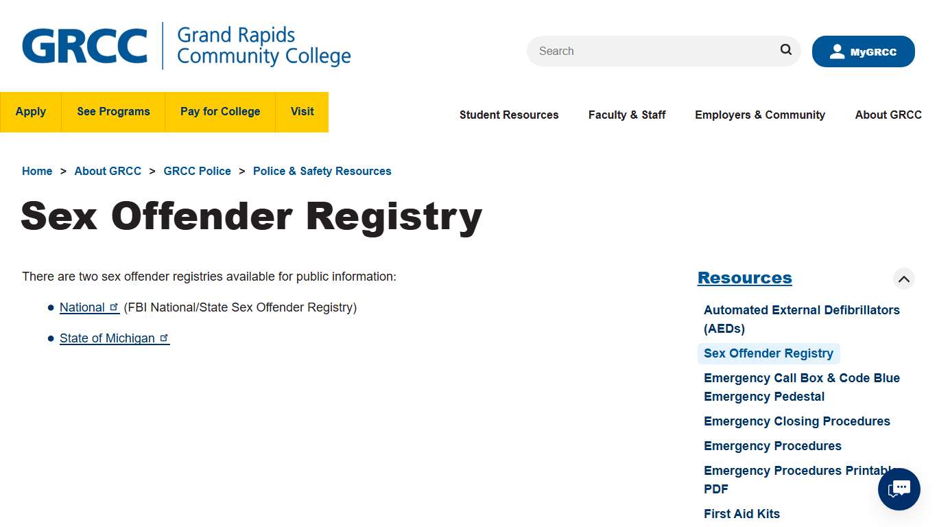 Sex Offender Registry Grand Rapids Community College